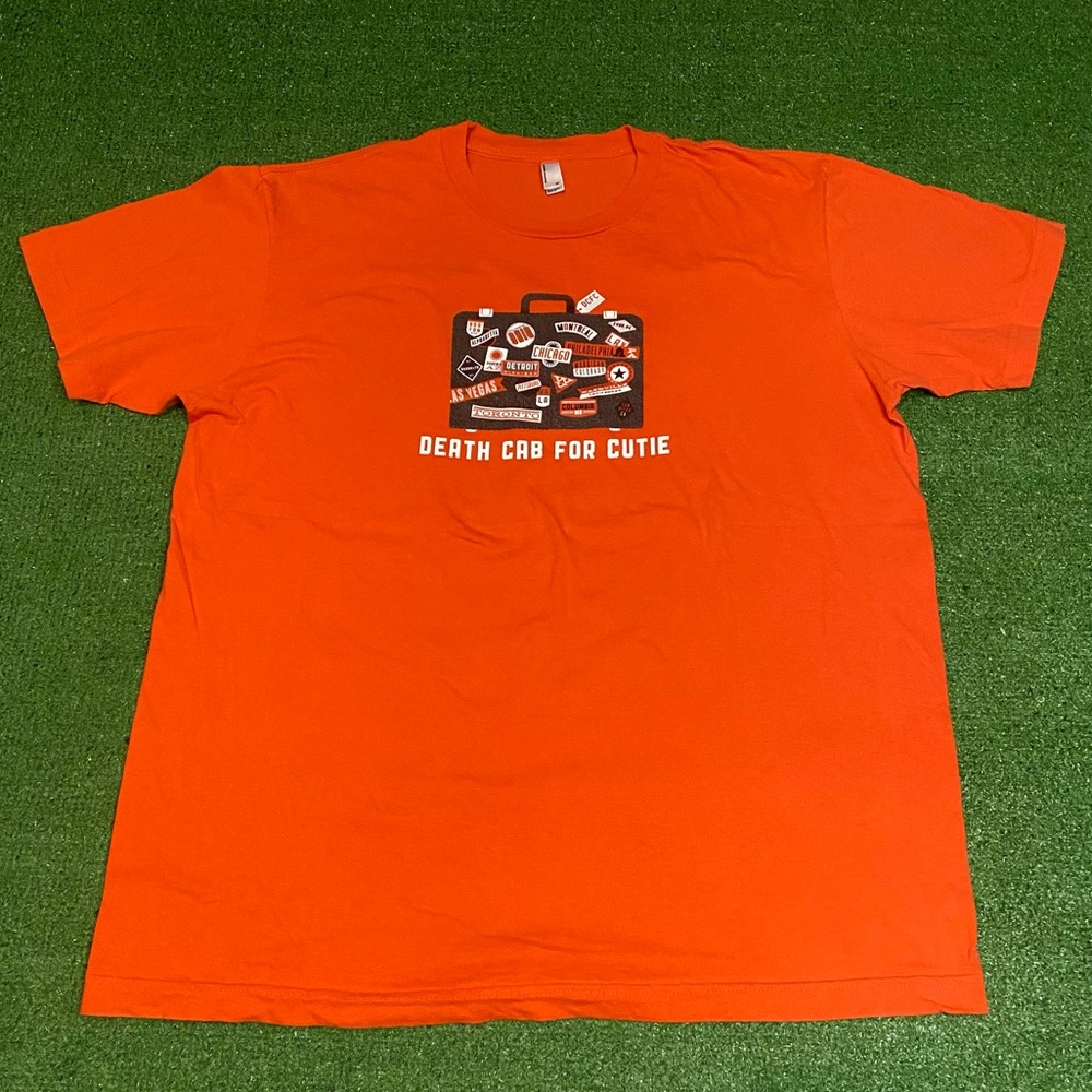 Death Cab For Cutie 2011 Concert Band T-Shirt Orange XL Suitcase Ben Gibbard Y2K